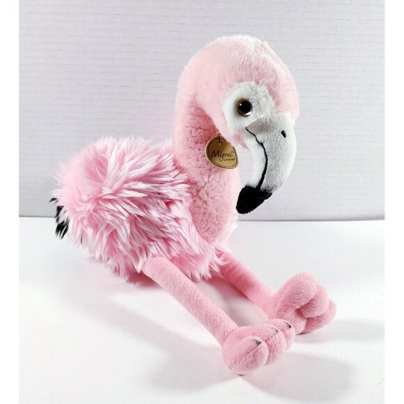 Aurora Miyoni Flamingo Plush Stuffed Animal 13 Inch Realistic Pink Black Fluffy - Picture 2 of 5